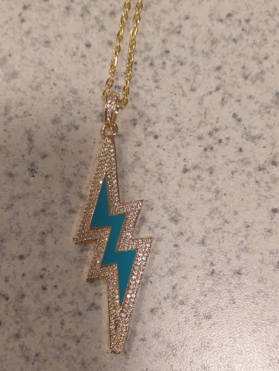 Jewelry - Gold Lightning Bolt Necklace with Turquoise Inlay